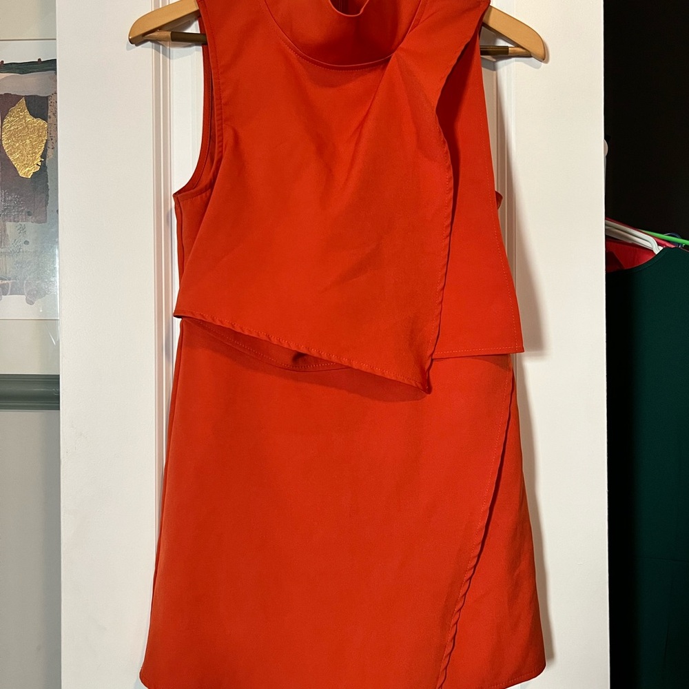 Luxxel Orange Red Asymmetrical Tiered Cocktail Dress